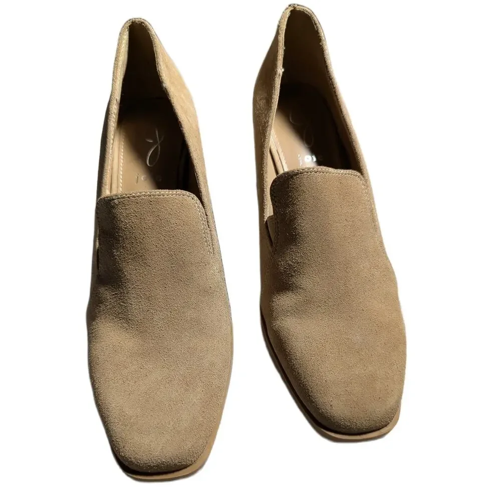 Joie Wevenly Beige Suede Wooden Block Heel Slip-On Minimalist Loafer Pumps Sz 9